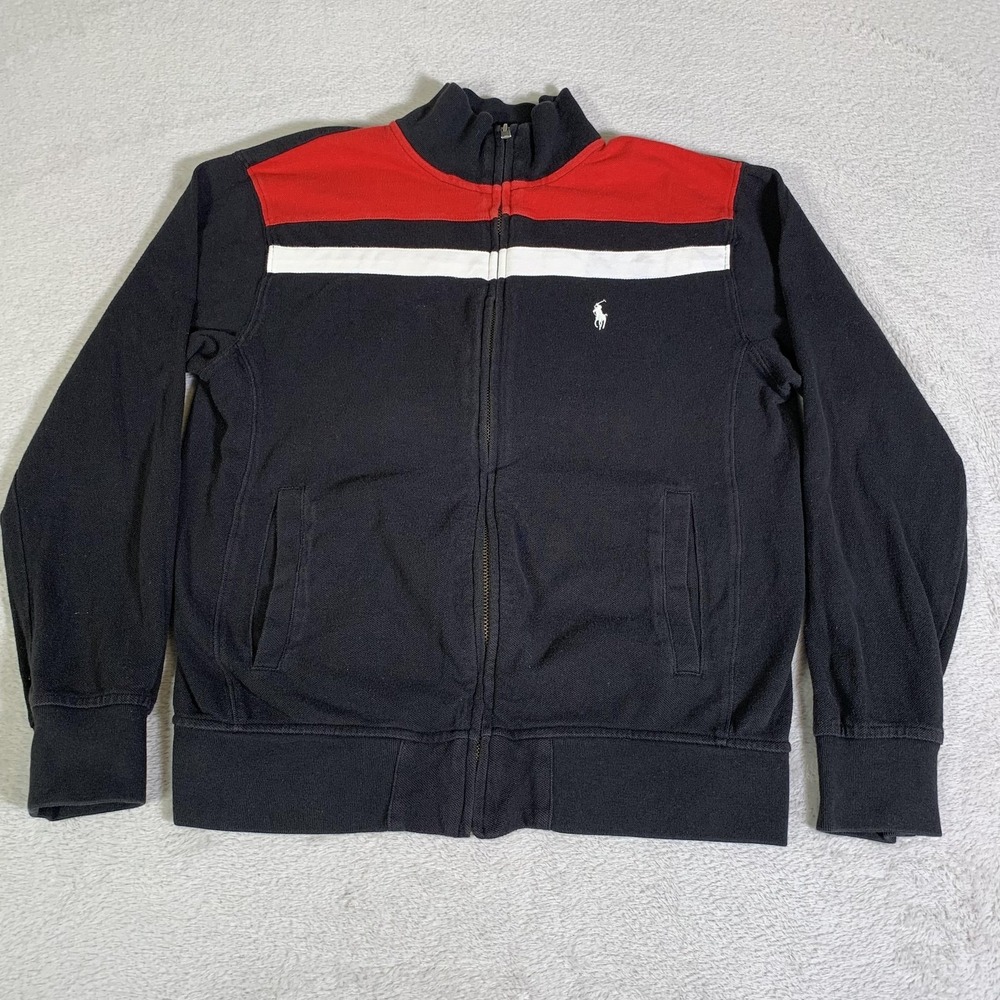 Polo Ralph Lauren Sweatshirt Boys L 14-16 Black Red Full Zip Colorblock Jacket